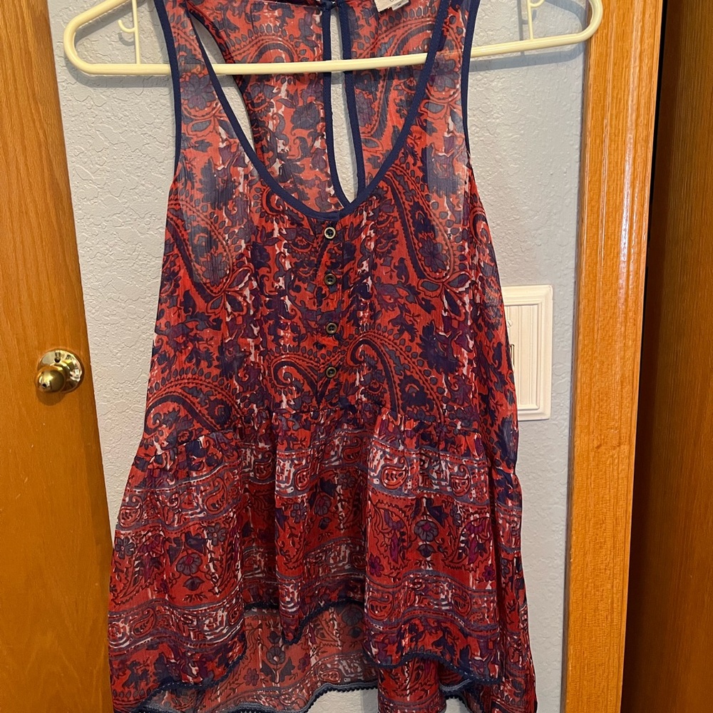 UO Ecote Caroline Forbes Red Paisley Sheer Tank
